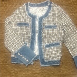 Nanette Lepore Tweed Blazer with Blue Trim